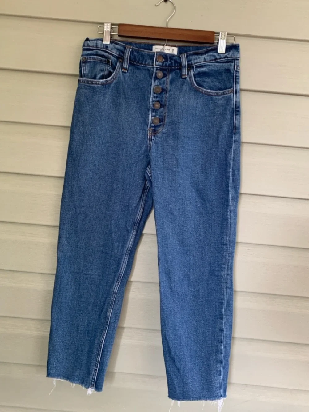 Abercrombie & Fitch The Mom high-rise jeans straight leg raw hem sz 28 EUC 6 - Picture 5 of 16